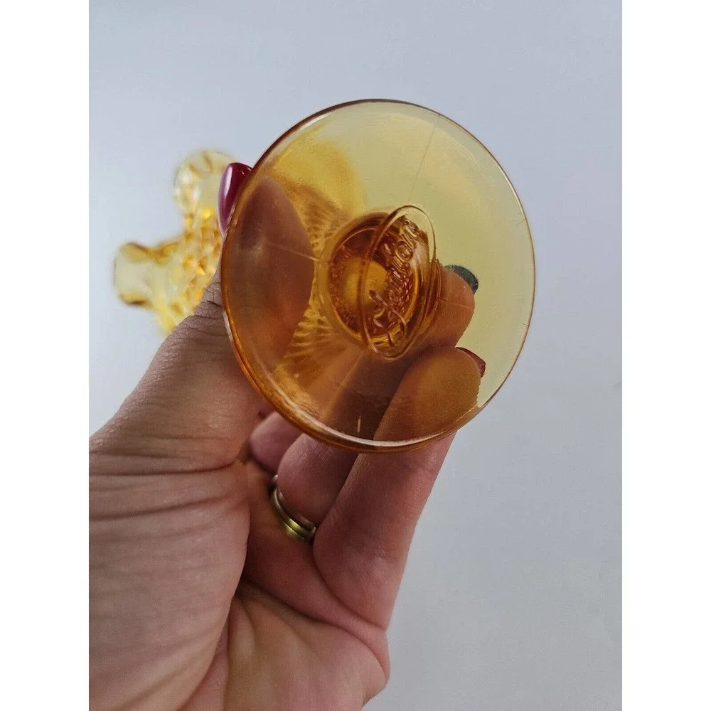Fenton Amber Vase-Small Hobnail Fluted Ruffle 4 inches